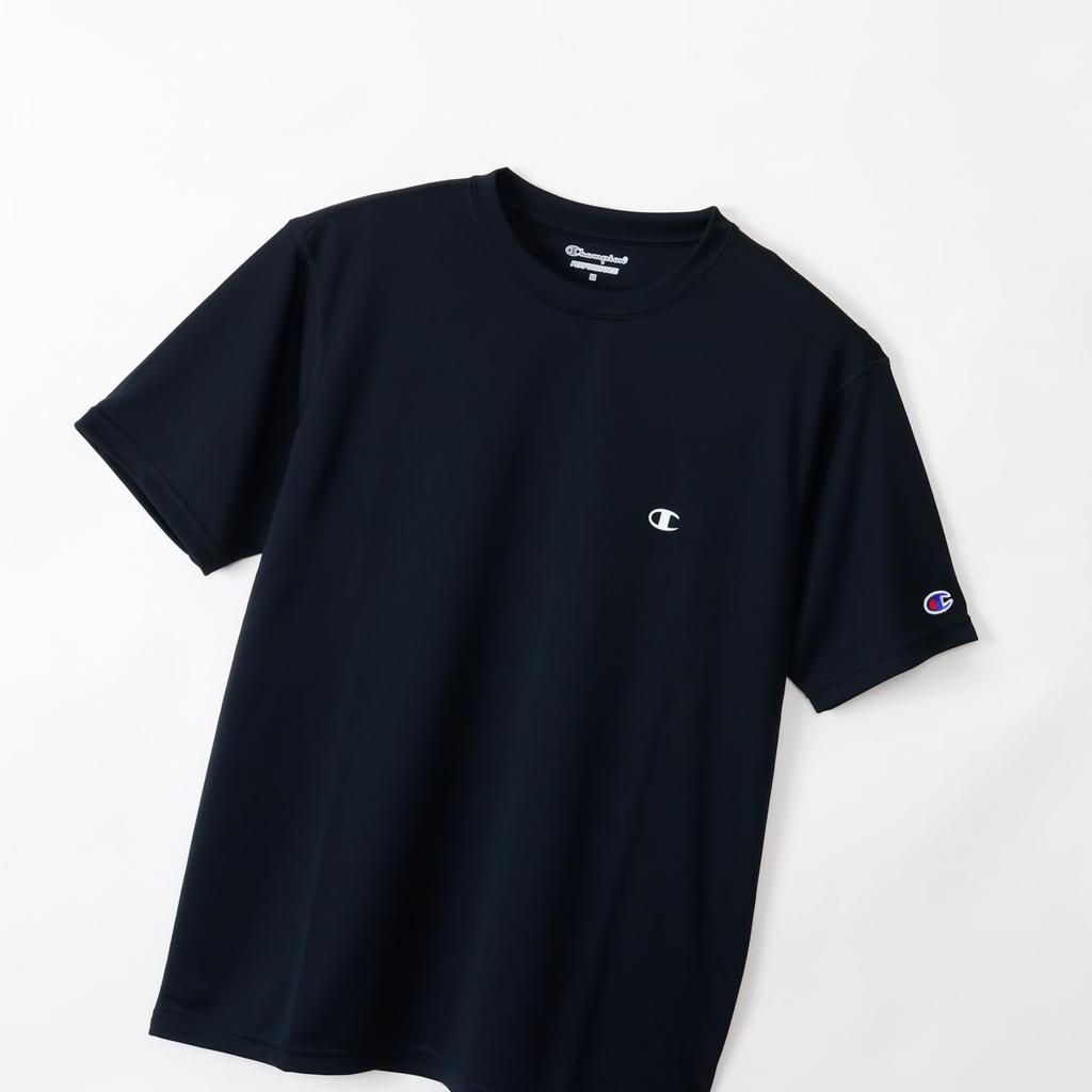 Champion short UV rubber crew XL T-shirt, sleeve, quick-drying, protection, opaque, one-point logo, print, neck, C8-TS310, men's, black,
