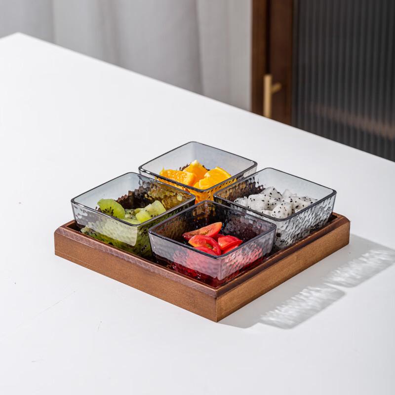 Hammered Glass Divided Snack Tray Set