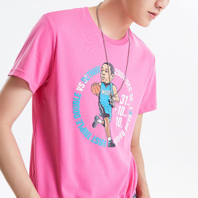 Li-Ning Wade Series Cartoon Print Round Neck T-Shirt Men Tops Blush-Pink AHSQ475-5