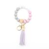 Silicone & Beech Wood Beaded Keychain Bracelet with Pendant