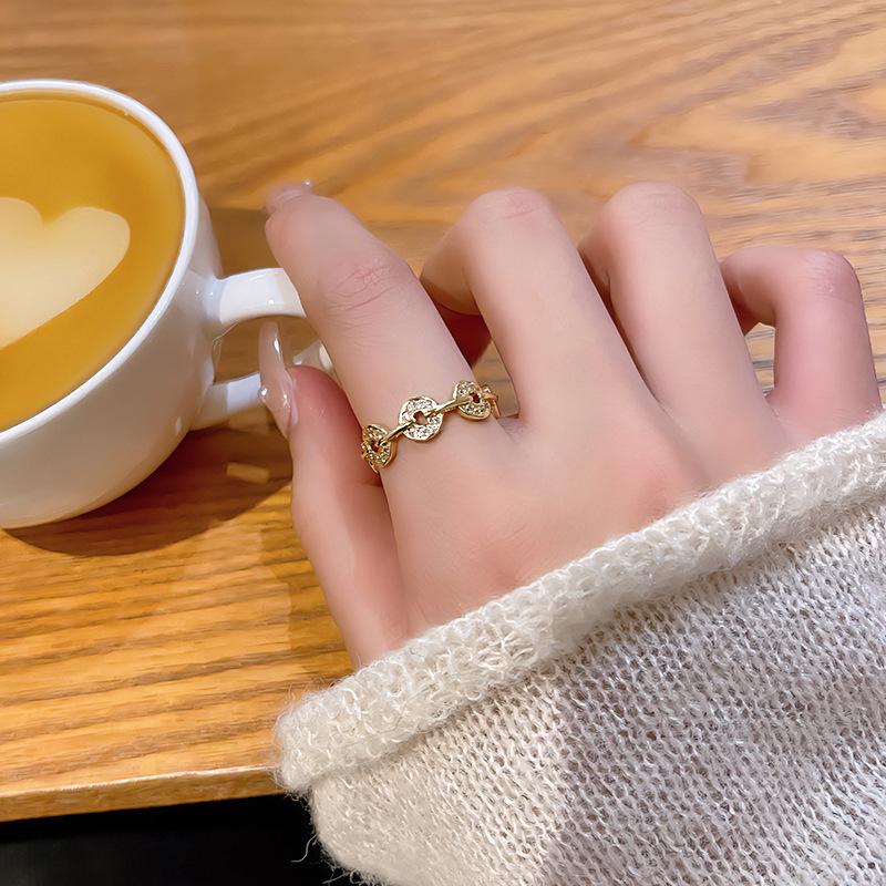 Year coin ring women's fashion ins style niche design ring open jewelry