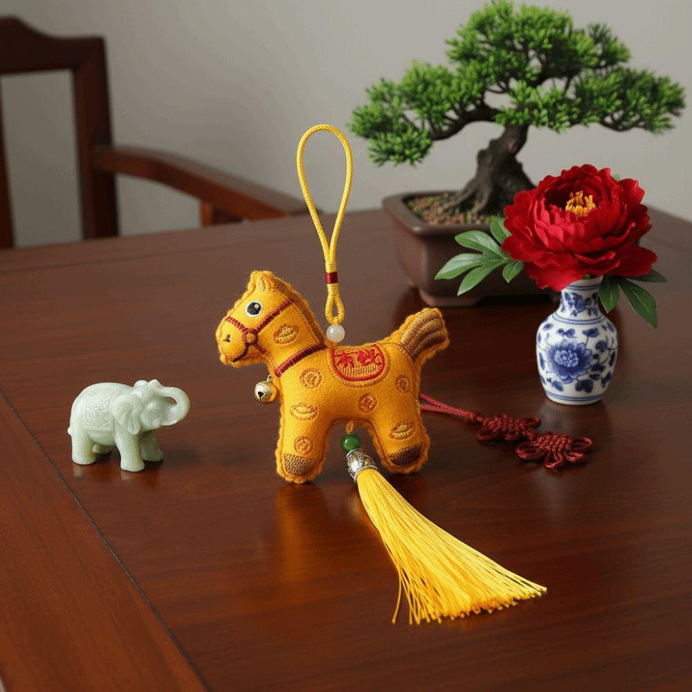 Chinese Style Pony Embroidered Pendant Spring Festival Zodiac Mascot Horse Hanging Decoration Funny Keychain