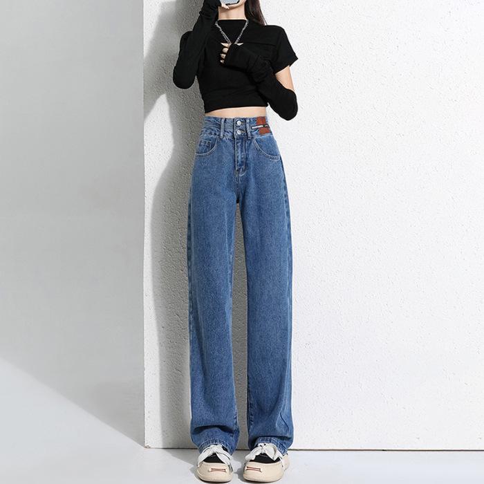 

Women s Black Wide-Leg Jeans: 2025 Spring/Autumn High-Waisted Slimming Loose Floor-Length Pants Medium