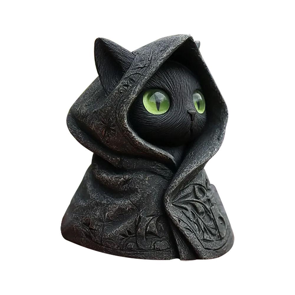 

Mysterious Hooded Cats Fiqurines Gotik Black Cats Statue Halloween decors Whimsical Kitten Sculpture Shelf Accent Gift