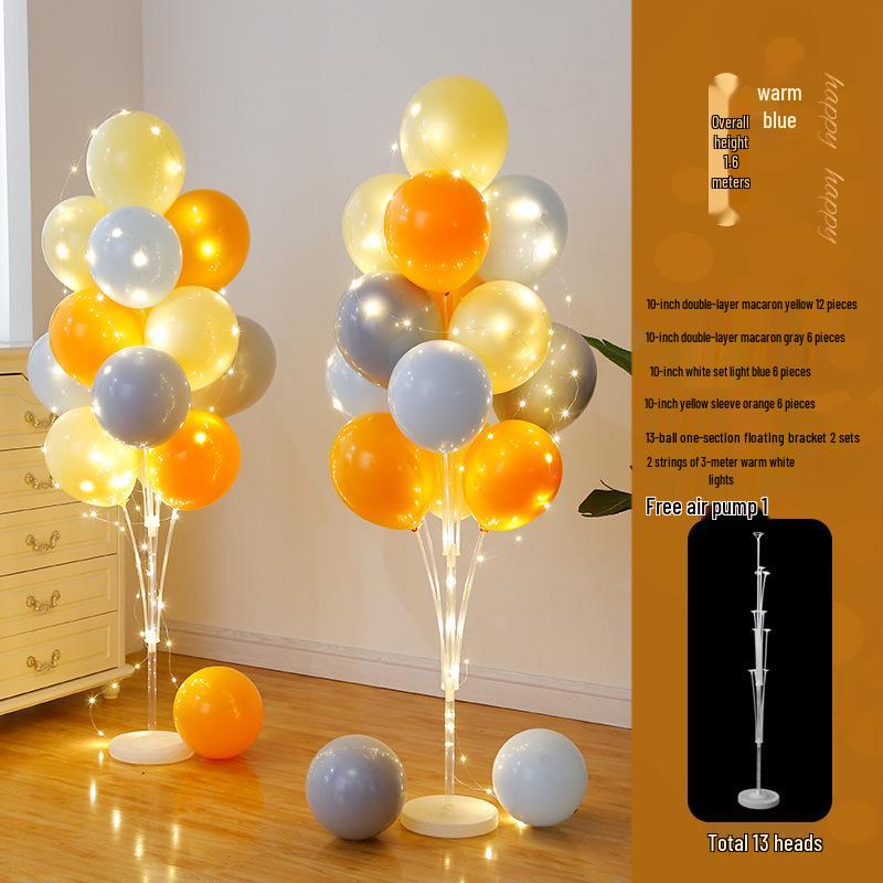 Anniversary & Birthday Balloon Column Decorations: Event Scene Layout with Floor and Background Balloons