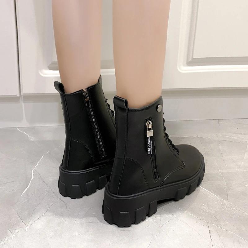 New Boots Ladies Lace-Up Shoes For Women Warm Platform Zipper Ankle Boots Soft Women Shoes Winter Boots Fashion Botas Muje