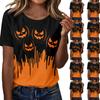 Women’s Casual Halloween Graphic Short Sleeve T-Shirt with Pumpkin Print Pattern Loose Fit Crewneck Top for Daily Wear