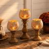 Vintage Distressed Pumpkin Tea Light Candle Holder Set Rustic Farmhouse Halloween Table Decor for Home Party Holiday Mantel