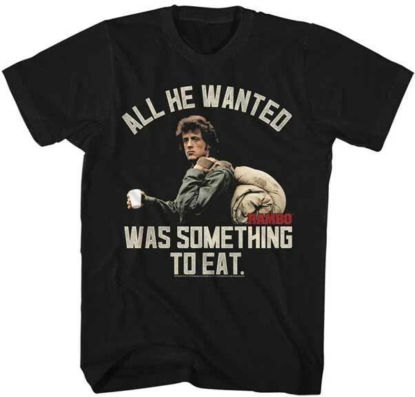 Rambo First Blood All He Wanted Was Something To Eat Men s T Shirt 80 s Movie M