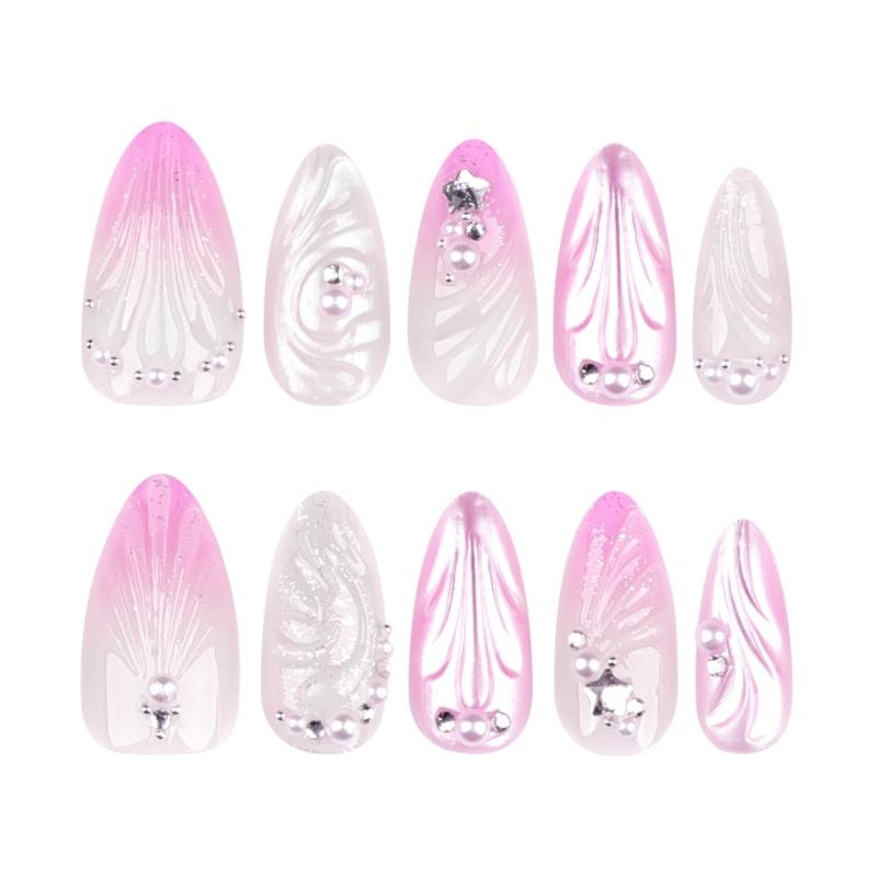 Almond Press On Nail Glossy Fake Nail Stick On Nail In 12 Sizes,24Pcs French Nail Tips for DIY Nail Art Decorations