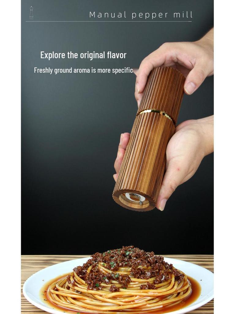Multifunctional Acacia Wood Pepper Grinder with Ceramic Core and Golden Steel