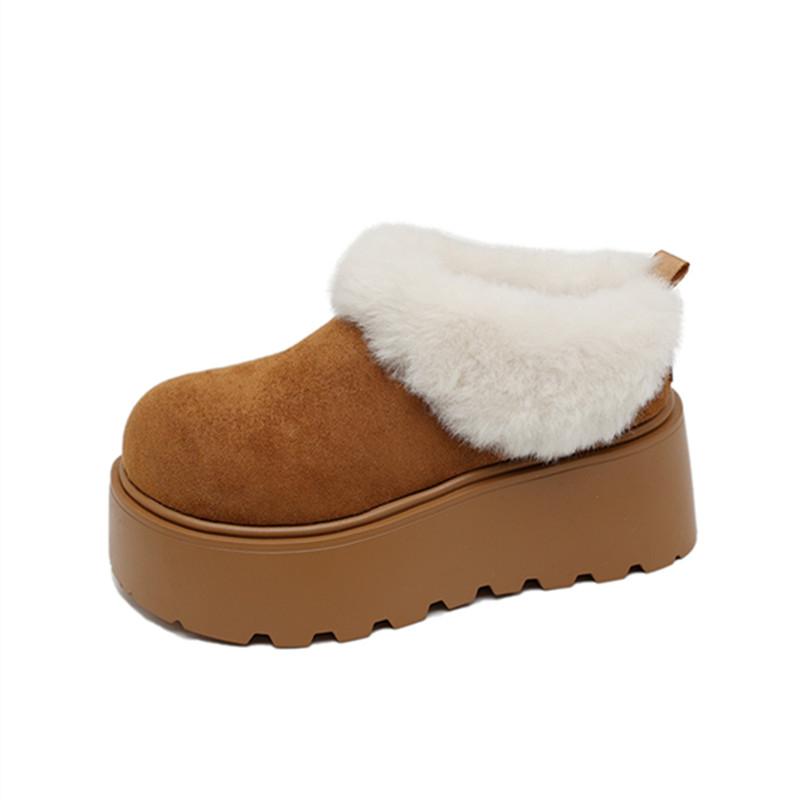 Winter Platform Flats Women Fur Lining Snow Boots Concise Round Toe Slip On Shoes Ladies Comfort Warm Cotton Short Booties