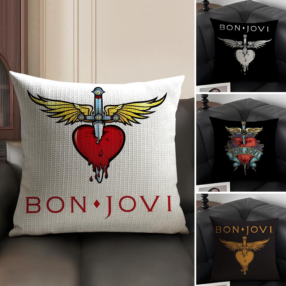 BBon JoviS Band Cushion Cover Natural Linen Organic Fabric DoubleSided Printing Sofa Home Decor Gift Pillow Case