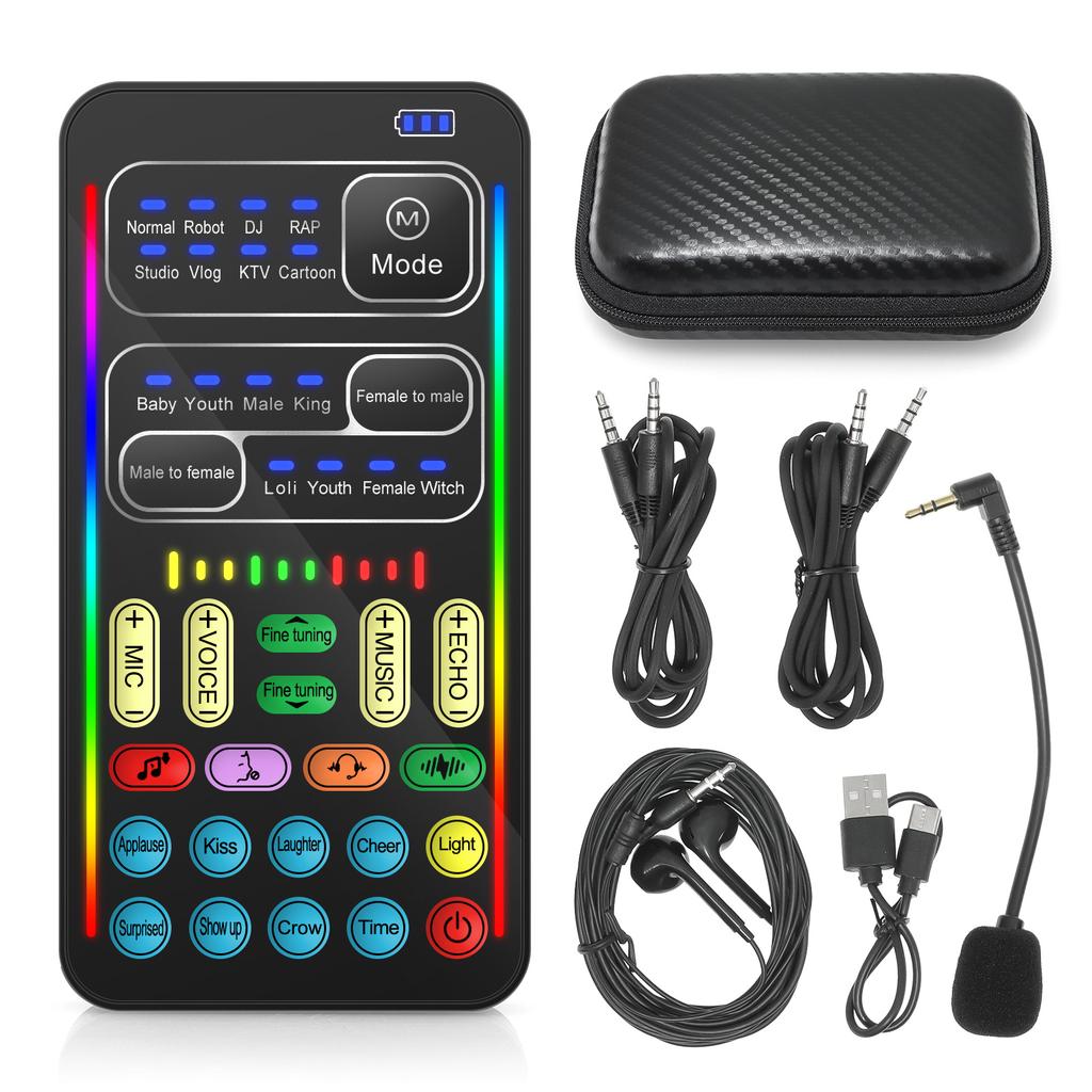 i9 Voice Changer With Earphone With Microphone Mini Sound Card Audio Effect Bluetooth-Compatible Live Sound Cards Voice Tool