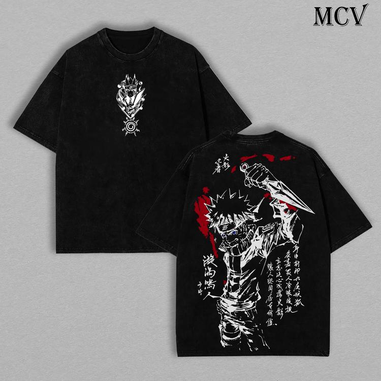 Naruto Negenstaartige Naruto Anime T-shirt Dubbel Bedrukt Vintage Gewassen Oversized Heren Dames Streetwear Korte Mouw Hoge Kwaliteit Vrouwelijke Mannelijke Kleding