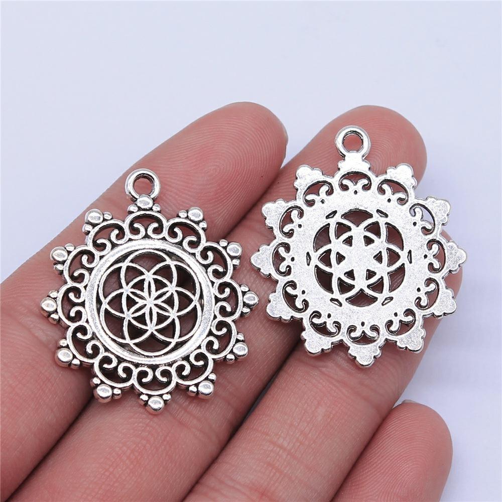 10pcs The Flower Of Life The Seed Of Life Charms Tibetan Silver Color Pendants Antique Jewelry Making DIY Handmade Craft