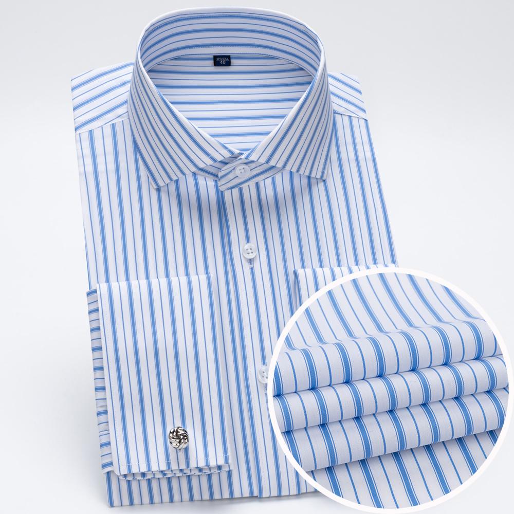 Camicia da Smoking da Uomo in Modal a Righe con Collo Windsor e Polsino alla Francese Include Gemelli, Abbigliamento Formale Professionale Elegante