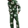 Women Men 2 Piece Tracksuits Floral Print Hoodie Sweatshirt and Elastic Pants for Activewear Workout Outfits Set