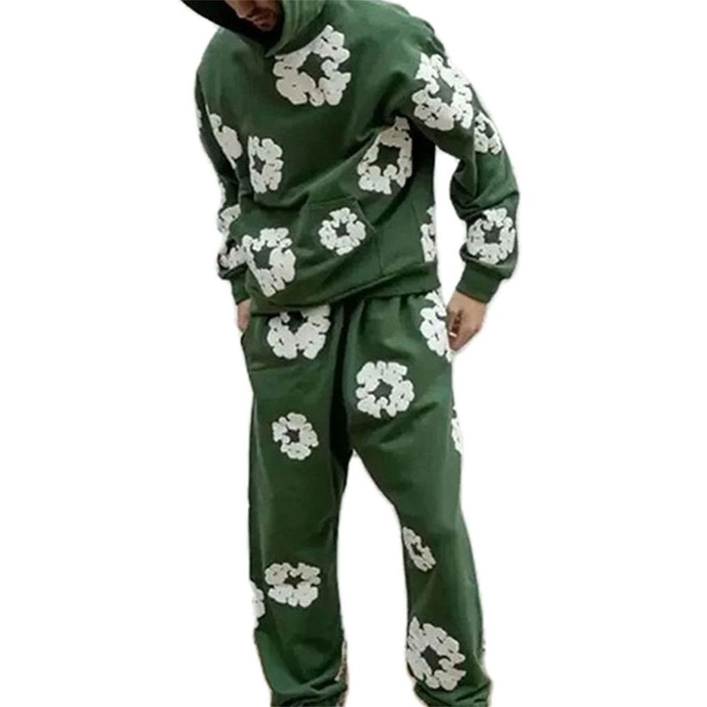 Women Men 2 Piece Tracksuits Floral Print Hoodie Sweatshirt and Elastic Pants for Activewear Workout Outfits Set
