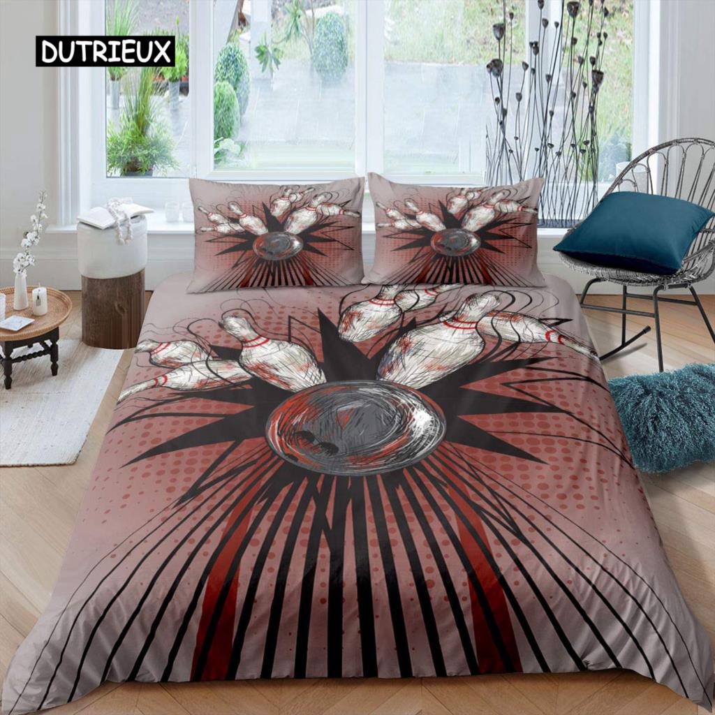 Bowling Duvet Cover Polyester Sport Competition Quilt Cover Sports Games Starry Sky Blue Line Bedding Set Double Queen King Size