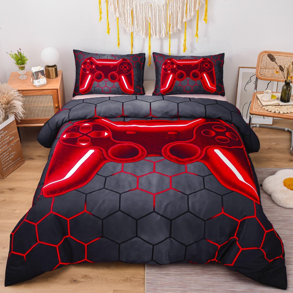 

Комплект пододеяльника для игровой консоли для мальчиков и девочек 3D Игровые Геометрические Легкие Микрофибровые Комплекты Постельного Белья 1*Пододеяльник + 2*Наволочка EUsingle135x200cm