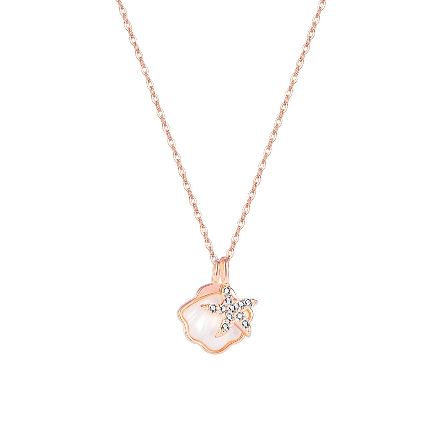 

Ожерелье для 925 Розовая Морская Звезда Адзуки Ракушка Аксессуар [Rockyu] Женщины, Серебро, Золото, Цирконий, КЗ, Белый, Ожерелье, Цепочка, Подвеска, Гипоаллергенный,