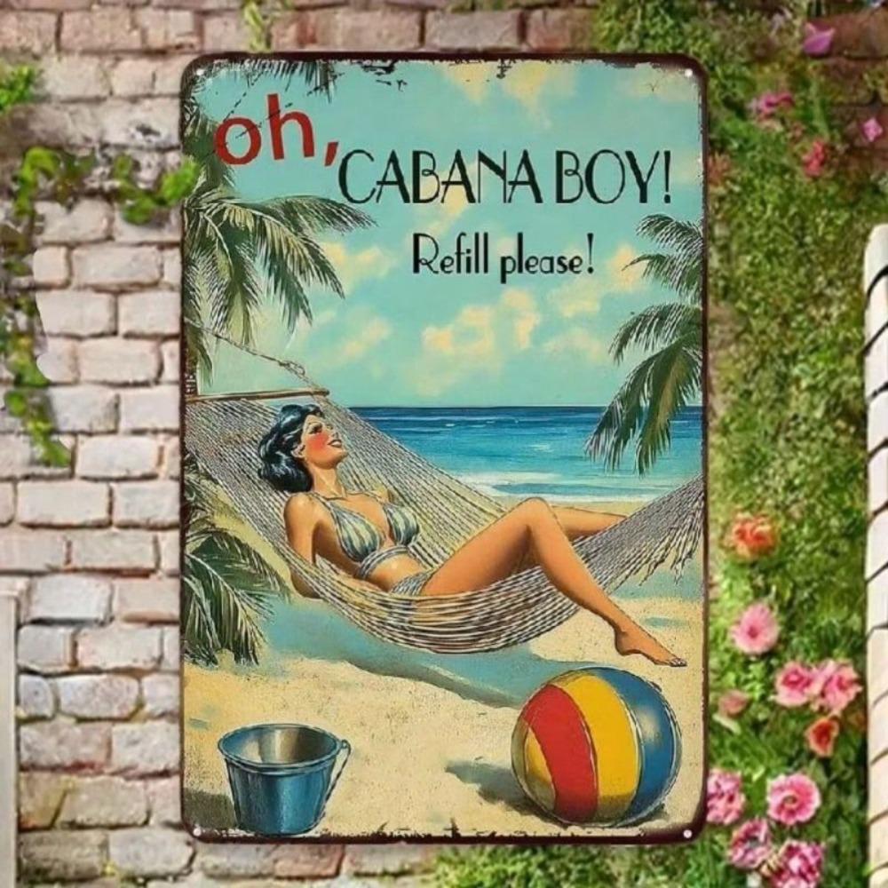 Metal Sign Vintage Tiki Bar Beach Scene Wall Art Decor for Living Room