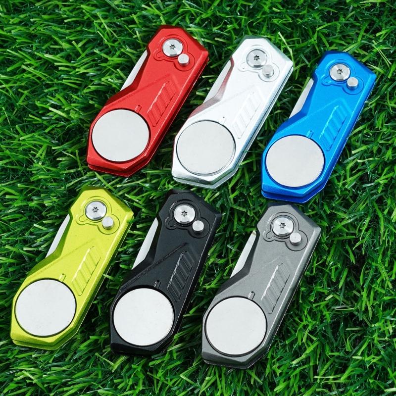 Golf Divot Repair Tool with Popup Button Mini Golf Divot Tools Foldable Golf Green Fork Golf Magnetic Marker Pitch Mark