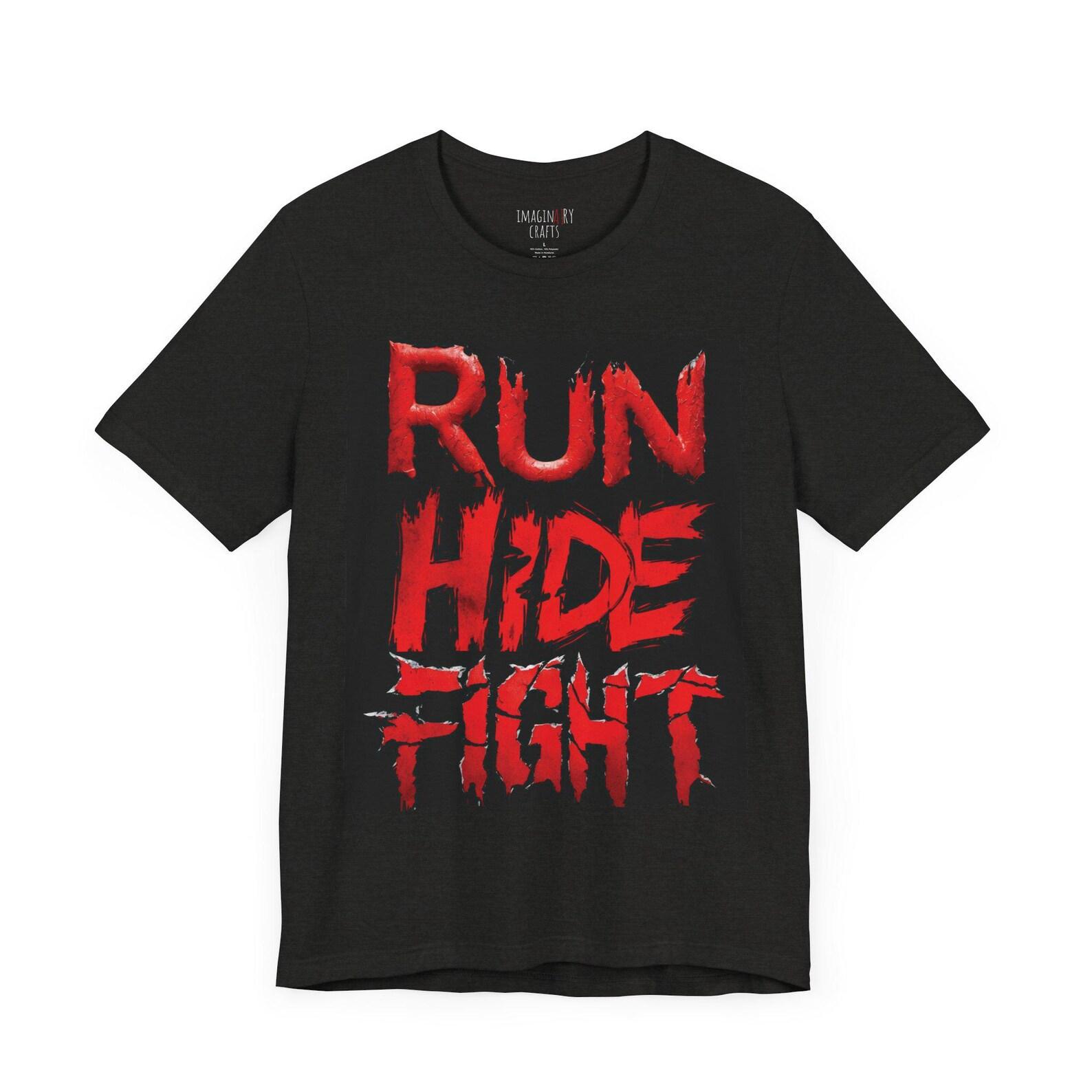 RUN HIDE FIGHT Horror Character T-Shirt Unisex S