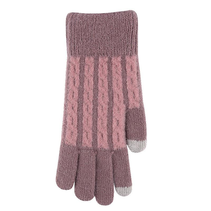 Women's Knitted Gloves Winter Warm Fleece Thickened Jacquard Split Finger Wool Touch Screen Gloves