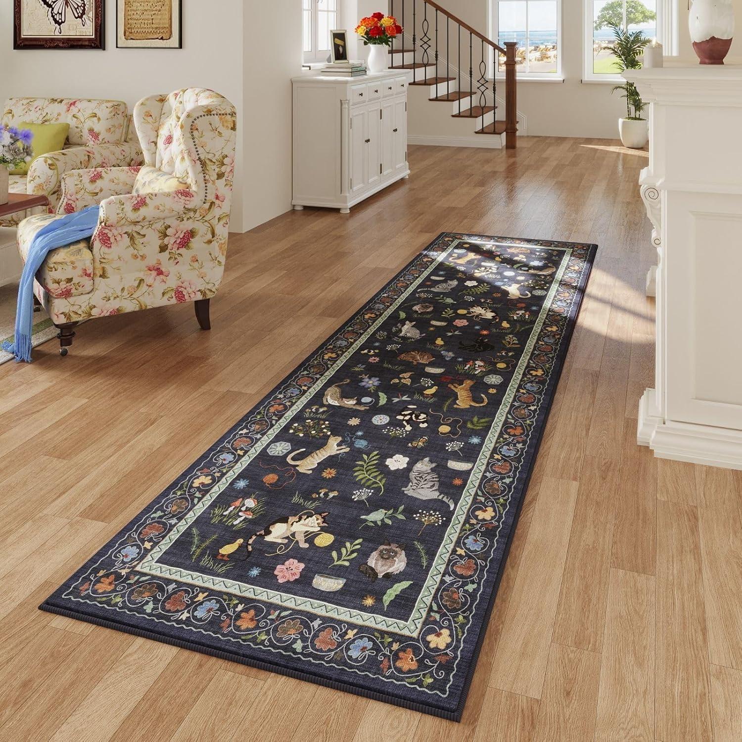 

Runner Rug Corridor Carpet Non-slip Machine Washable Foldable Floor Mat Cat Flower Pattern Rugs Long Size Home Decoration Mats 50x160cm