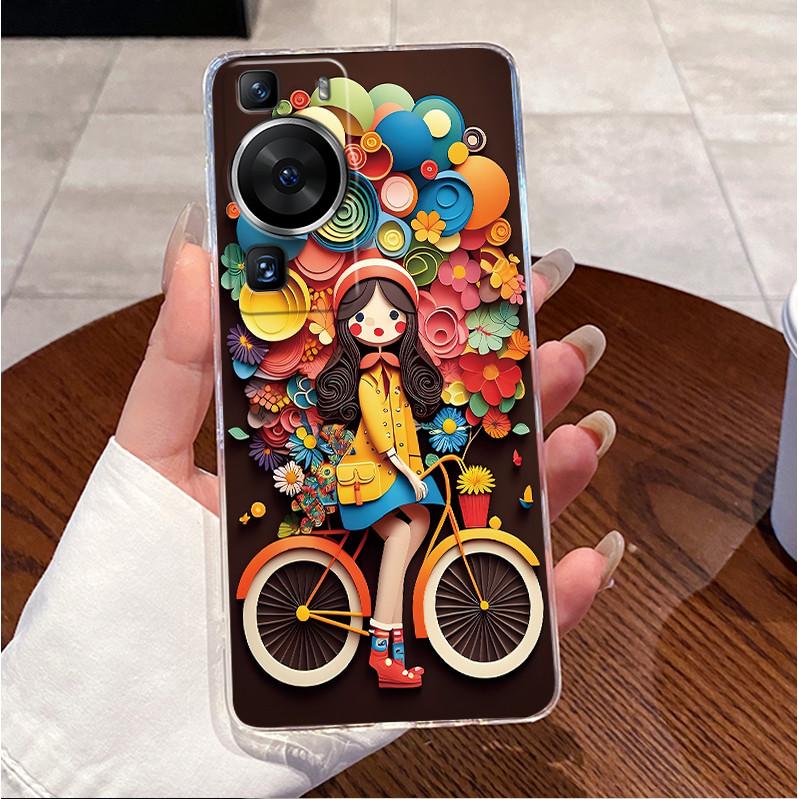 For Huawei P60 Pro Casing Transparent Ultra-thin Clear TPU Silicone Soft Phone Case Luxury Cute Love Rabbit Funny Pattern Cover