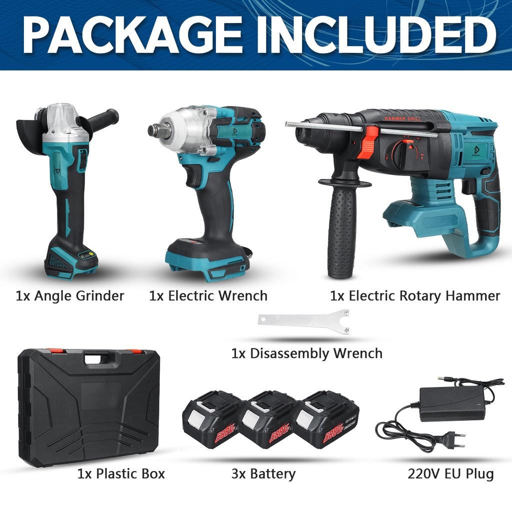 Multi-functional Electric Tool Sets Electric Rotary Hammer/Electric Wrench/Angle Grinder Brushless Power Tool Sets 3IN1