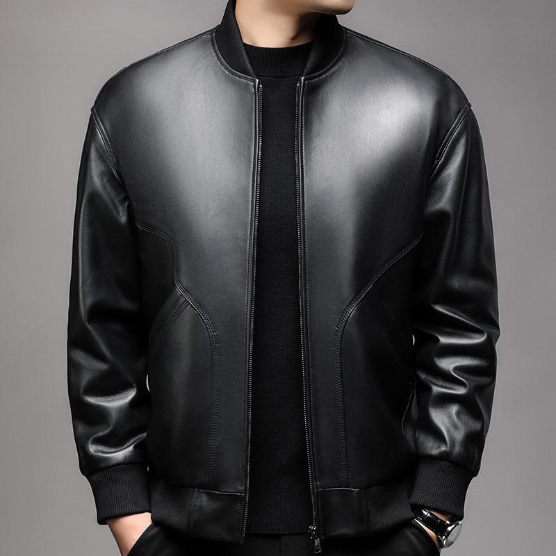 

Мужская кожаная куртка однотонная с воротником-стойкой, куртка из овчины, мужское кожаное пальто 4XL чёрный