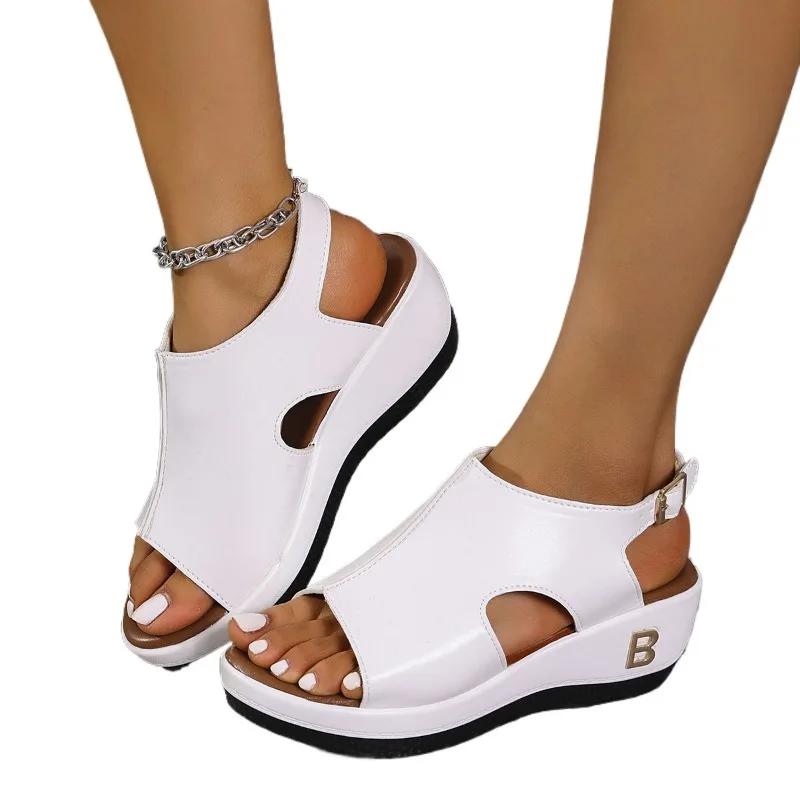 2025 Summer New Women's Roman Sandals Vintage Outdoor Casual Buckle Strap Wedges Comfortable Shoes Daily Plus Size Sandals