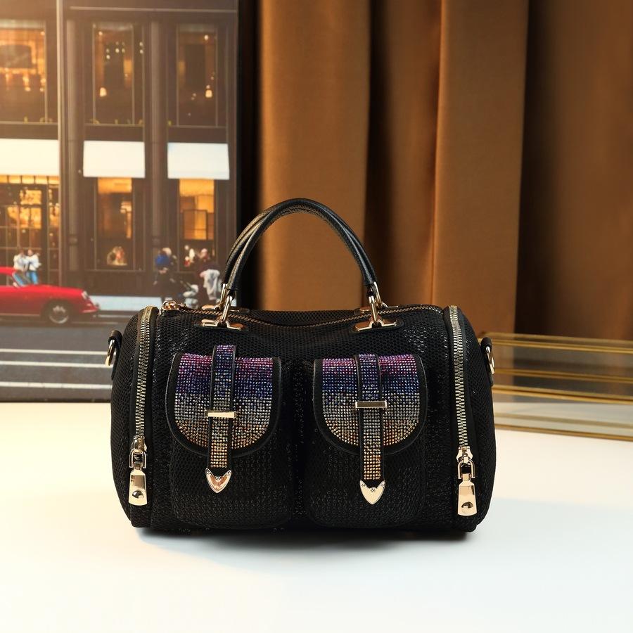 

Fashion Women S Bag Rhinestone Sequins With Leather Handbag Large Capacity Shoulder Crossbody Soft Leather Bag чёрный