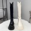 Quality Long Women Boots Flats Platform Knee High Leather Shoes Chelsea High Boots New Goth Trend Walking Fashion Mujer De Botas