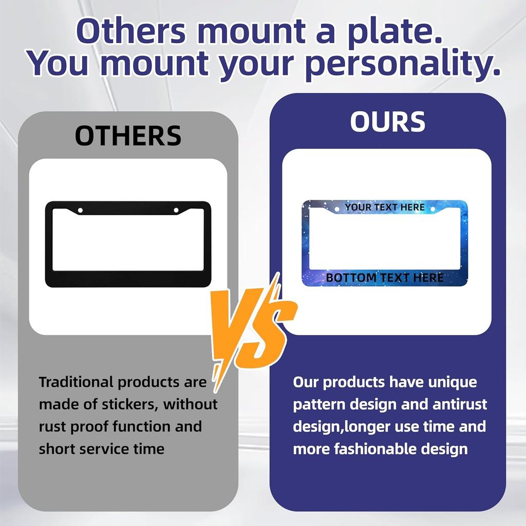 License Plate Frames - Create Your own Personalized License Plate Frame with Text or Graphics, Stylish and Durable Aluminum Frame, fits Standard US