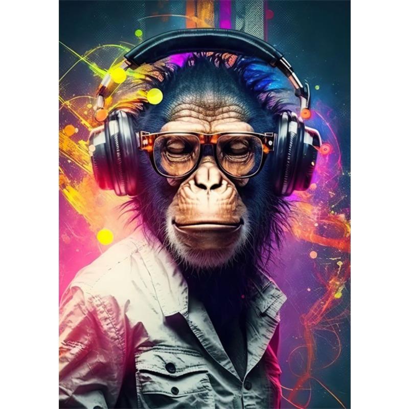 

Animal Monkey Cat Dog Headphone Dj Music Poster Canvas Print Painting Vinyl Record Playing Music Picture Internet Bar Room Decor 21cm×30cm NoFrame