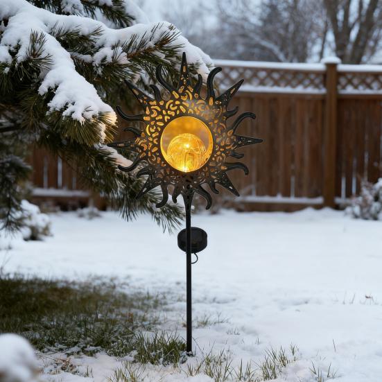 Outdoor Solar Decor Light Artistic Stake Light for Garden Pathway Iron Flame Sun Patio Yard