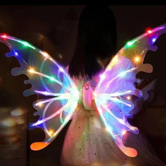 Electric Light Up Flapping Butterfly Wings for Kids LED Glowing Angel Fairy Costume with Music Halloween Christmas Party Prop