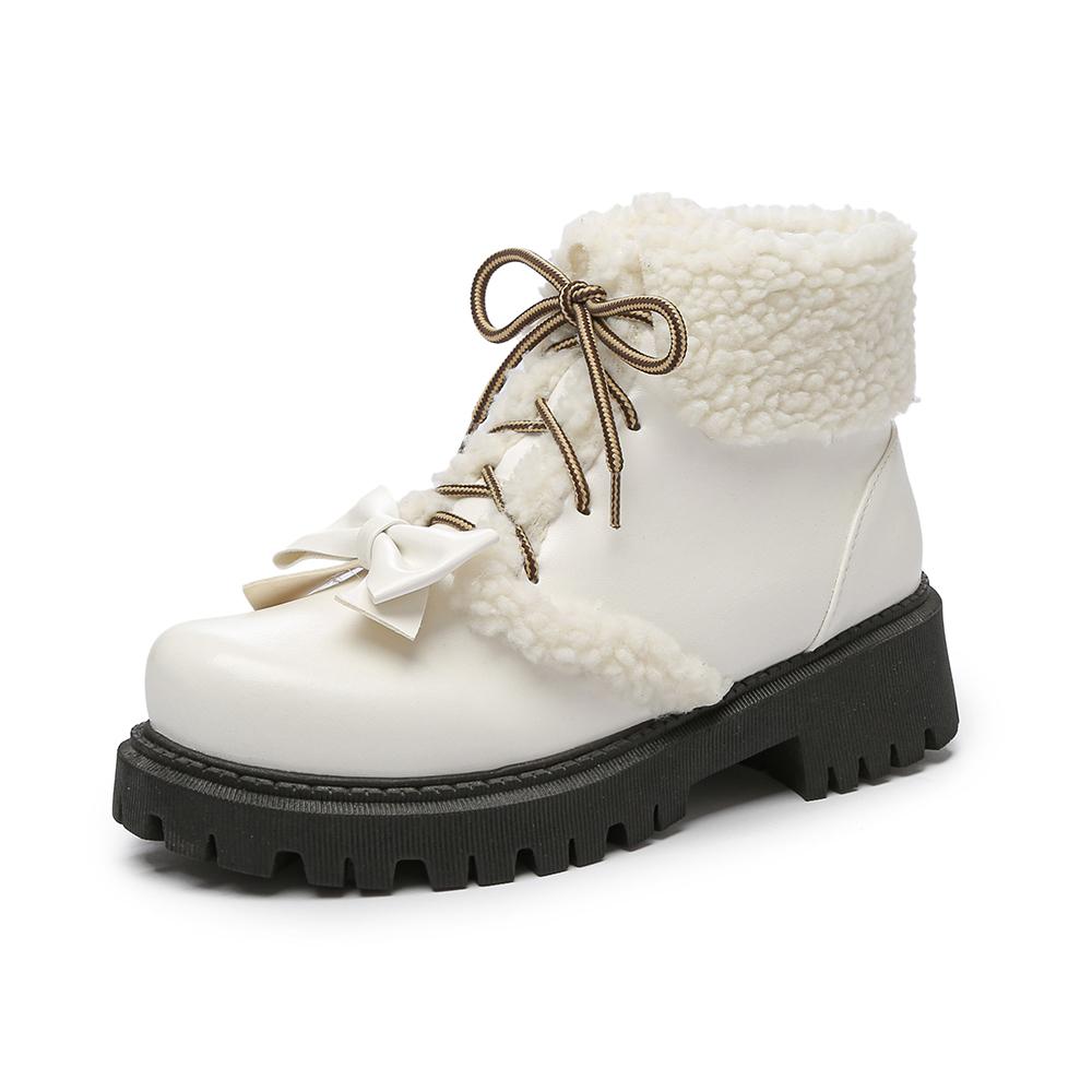 Fashion Winter Snow Boots Women Winter New Faux Fur Platform Ankle Boots Woman Mid-calf Lace-up Snow Boots Cotton Shoes Footwear Mujer