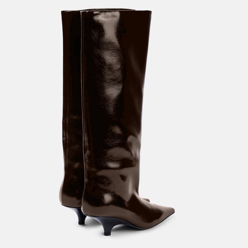 Krazing Pot Chaussures en microfibre pour automne et hiver, talons aiguilles, grande taille 45, taille 44, taille 46, bottes au-dessus du genou pour femmes