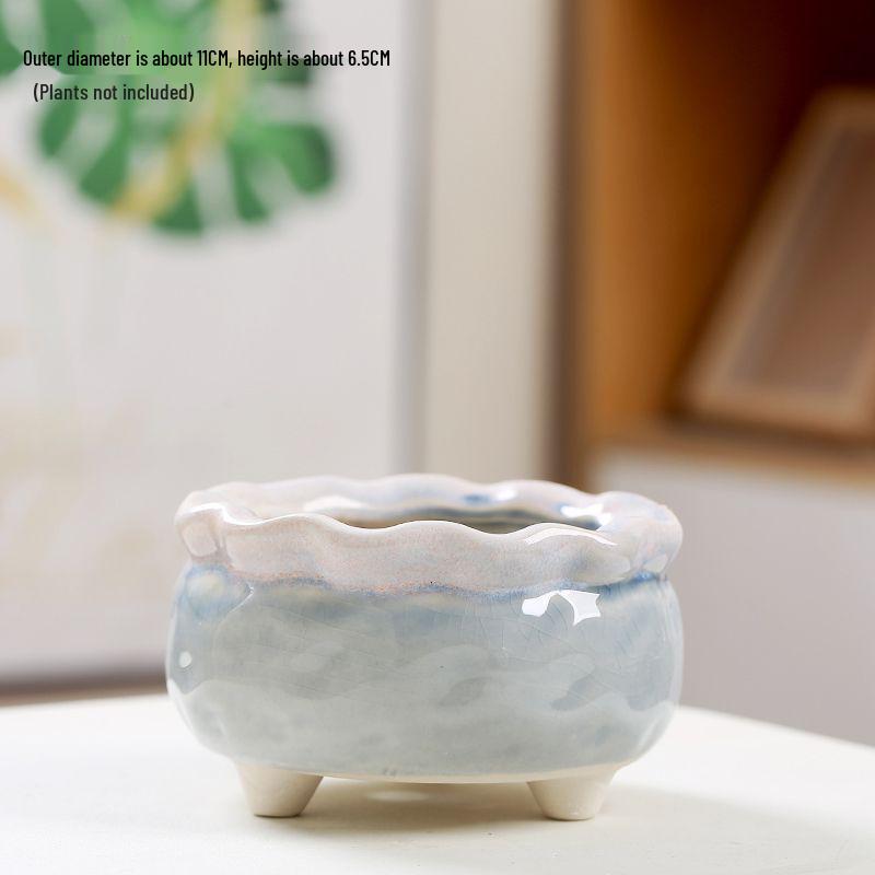 Creative Ceramic Succulent Pot with Breathable Ice Crack Glaze and Drainage Holes