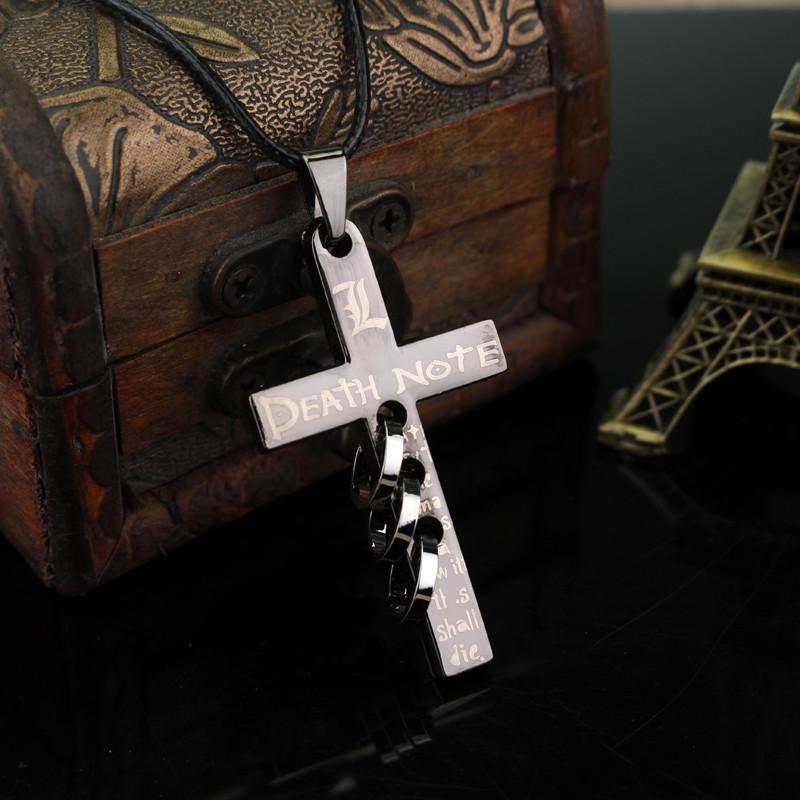 Anime Death Note Necklace With Cross Pendant On Leather Cord For Fans Gift And