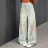 Summer New American Graffiti Straight Jeans Women's Painted Hot Diamond Ripped Skinny Versatile Wide Leg Floor Pants