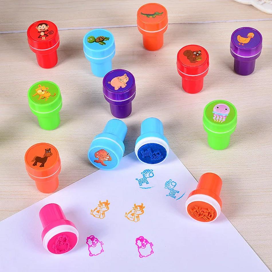 10pcs Assorted Stamps for Kids Self-ink Stamps Children Toy Stamps Smiley Face Seal Scrapbooking DIY Painting Photo Album Decor