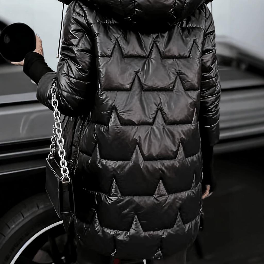 Hooded Mid Length Quilted Cotton Jacket For Women Fashionable And Versatile Warm Jacket