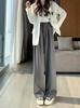 Women's High-Waisted Wide-Leg Drapey Trousers - Plus Size, Korean Style, Slimming, Floor-Length, Suited for Spring and Autumn.