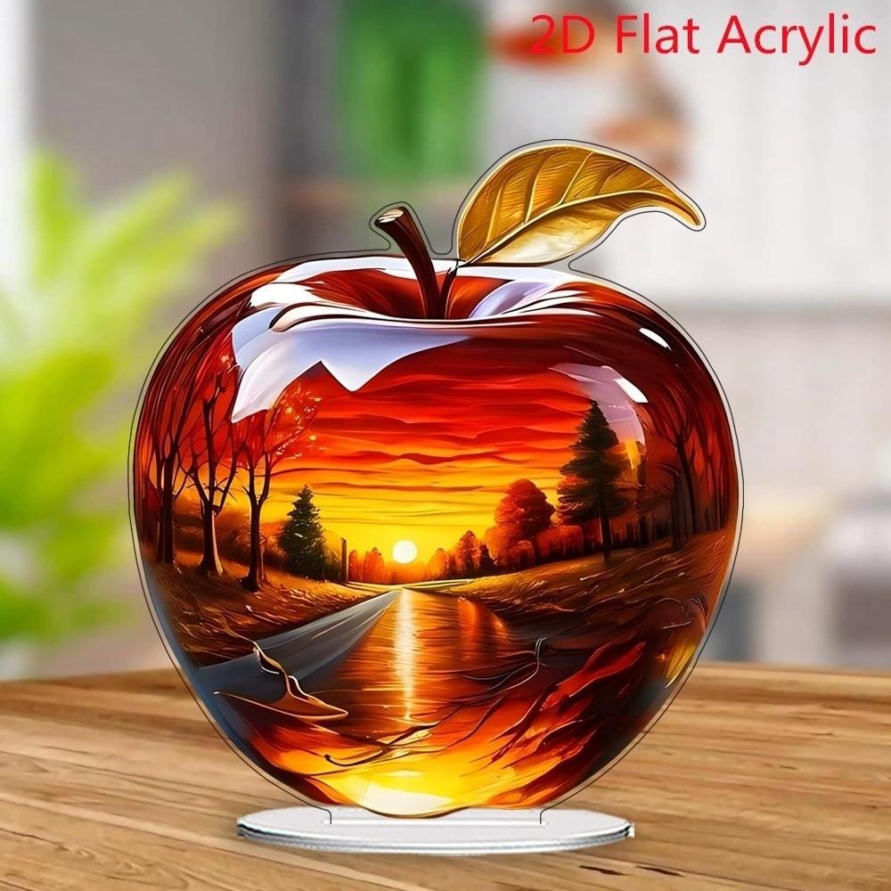 Landscape Pattern Apple Shape Table Ornaments 2D Flat Statue Decor Trendy Crafts Gifts Home Decor
